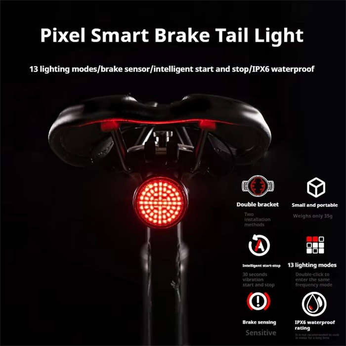 Black - OFFBONDAGE ATS-Q6 Smart Auto Brake Sensing Bicycle Taillight 13 Light Modes Type-C Rechargea