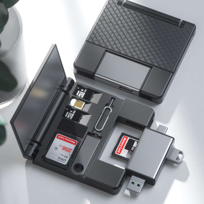Grey - 7-in-1 Multifunctional Card Reader Storage Box SD Card Micro SD Card Case OTG Adapter USB2.0