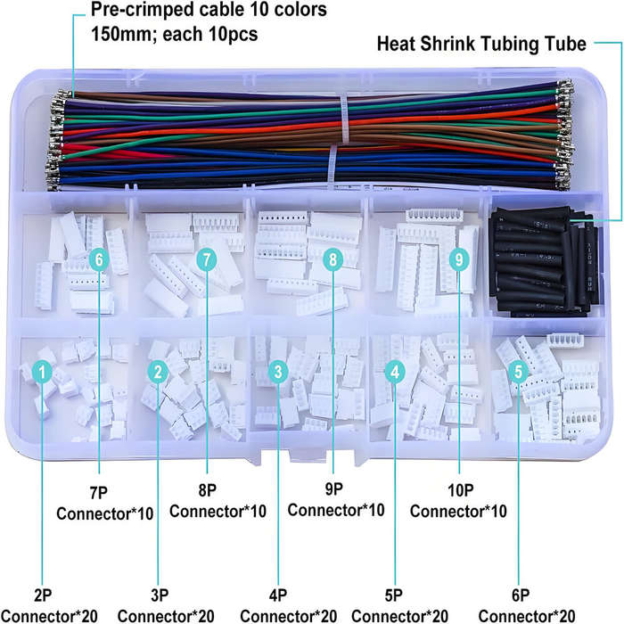 Kit - ZH1.5MM Connector Kit with Pre-crimped Cable 10 Colors 2345678910P Housing Box JST Wire Socket