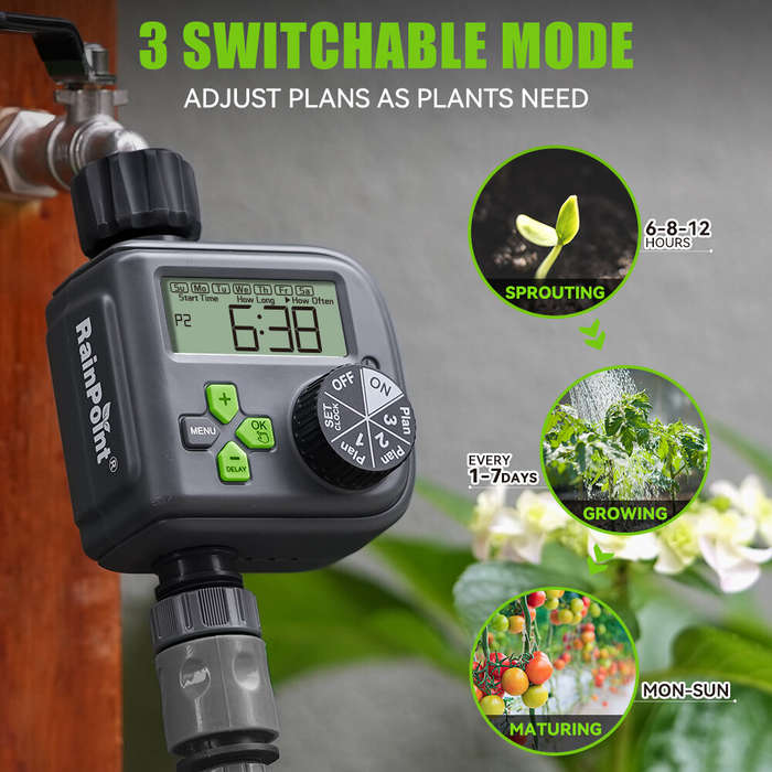 EU Plug - Rainpoint Smart Garden Irrigation Timer Weather-Responsive Rain Delay LCD Digital Water Ti