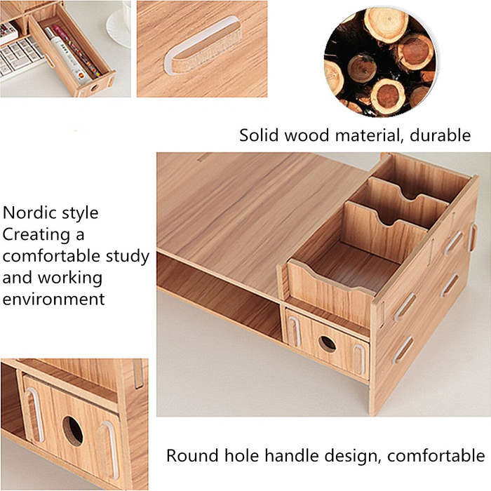 Black - Wooden Monitor Bracket Stand Desktop Storage Shelf Laptop Stand Computer Screen Rack Desk PC