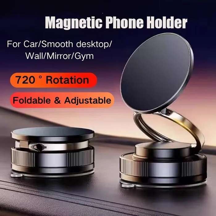Black - Strong Magnetic Phone Holder Foldable Design 360 Adjustable Vacuum Car Mount for Car Desk Ba