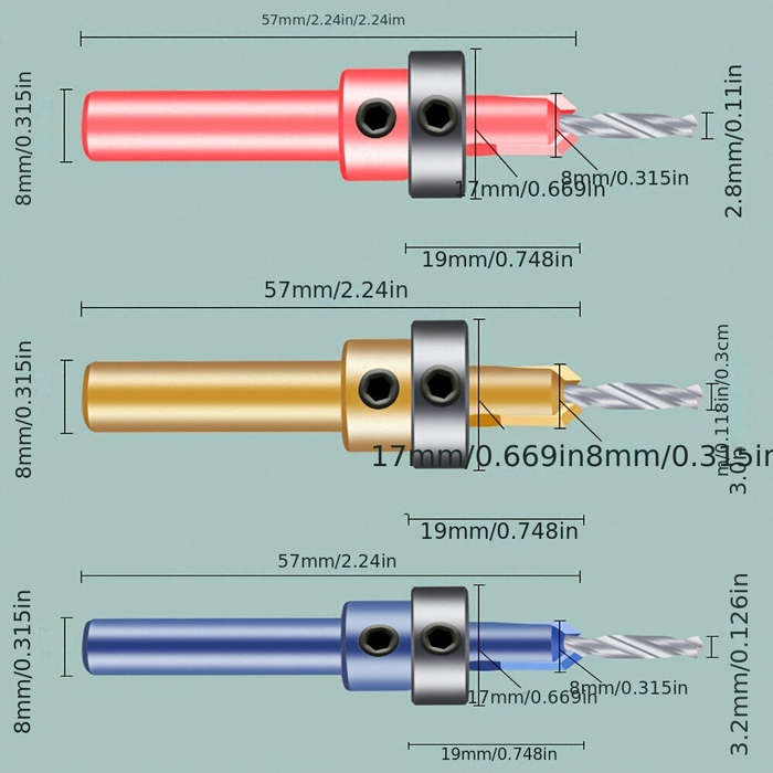 5Pcs - 5PCS 8mm Shank HSS Precision Countersink Drill Bit Set with Adjustable Depth Stop for Woodwor