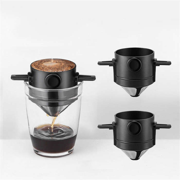 Black - IPRee Coffee Filter Portable Stainless Steel Coffee Tea Funnel Reusable Tea Infuser Coffee D