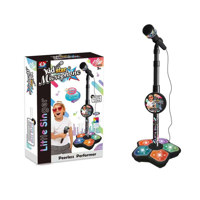 Blue - Super Cool 5-light Microphone with Stand Karaoke Songs Musical Instrument Kids Toys