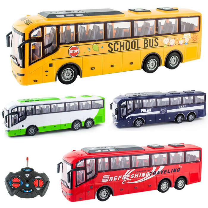 Green - 27hz Kids Rc Car Remote Control Electric School Bus with Light Tour For Children Toys Gift