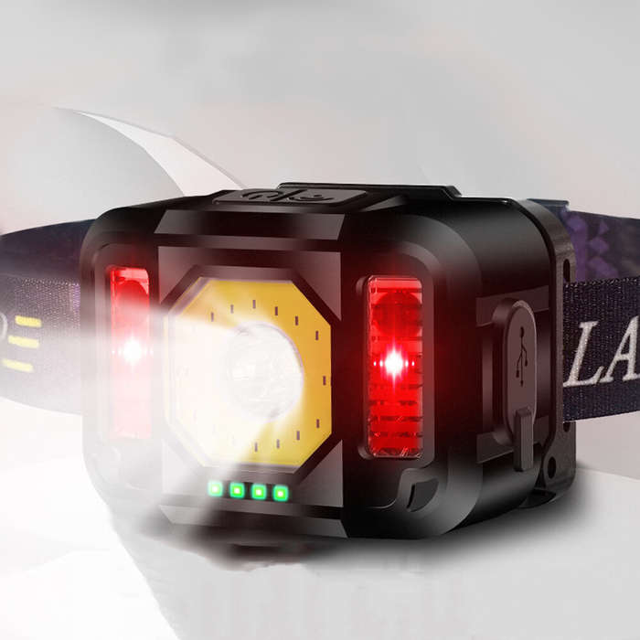 XPG+COB Sensor Headlamp Three Lights Source Strong Light Fishing Rechargeable Headlight Outdoor Supe