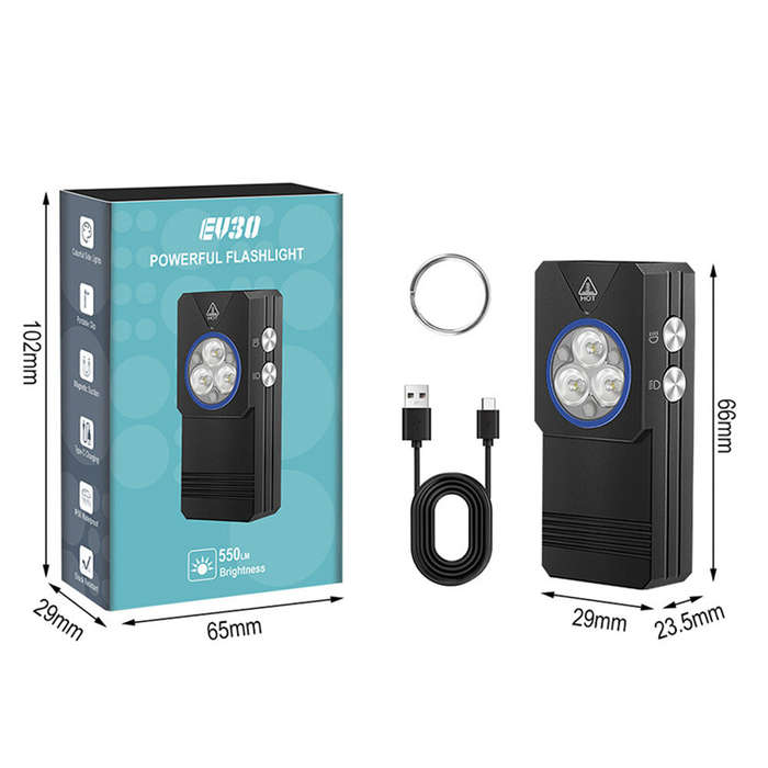 Black - 550 Lumens Mini Flashlight Rechargeable Bright Small LED Pocket Flat Light with Clip Magneti