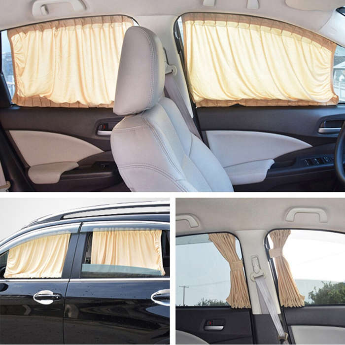 S - 2pcs Universal Car Sunshade Side Window Curtains Automatic Folding UV Protection Pure Cloth Sun