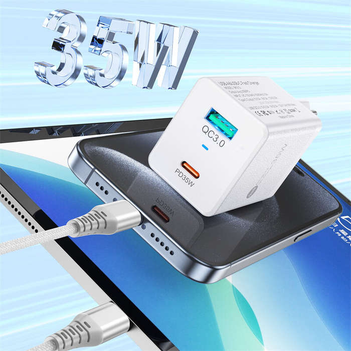 White - [GaN Tech] BK312 35W 2-Port USB PD Charger USB-A+USB-C PD QC3.0 PPS Fast Charging Wall Charg