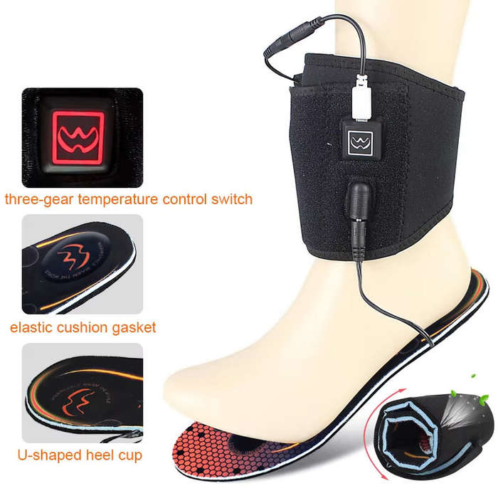 Black - TENGOO Winter USB Rechargeable Heated Insoles 3 Levels Feet Warm Shoe Pad Thermal Electric F