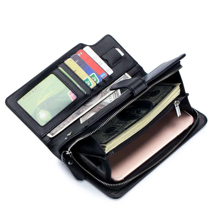 Coffee - BULLCAPTAIN Men's Genuine Leather Wallet RFID Function Can Place 6.5'' Mobile Handbag High