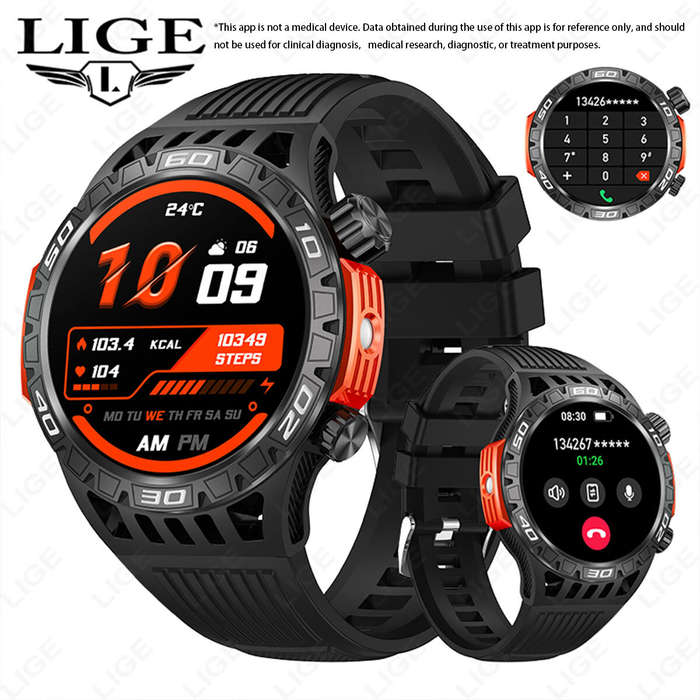 Green - LIGE 1.46inch HD Screen Massive Battery Compass bluetooth Call Heart Rate Blood Pressure Mon