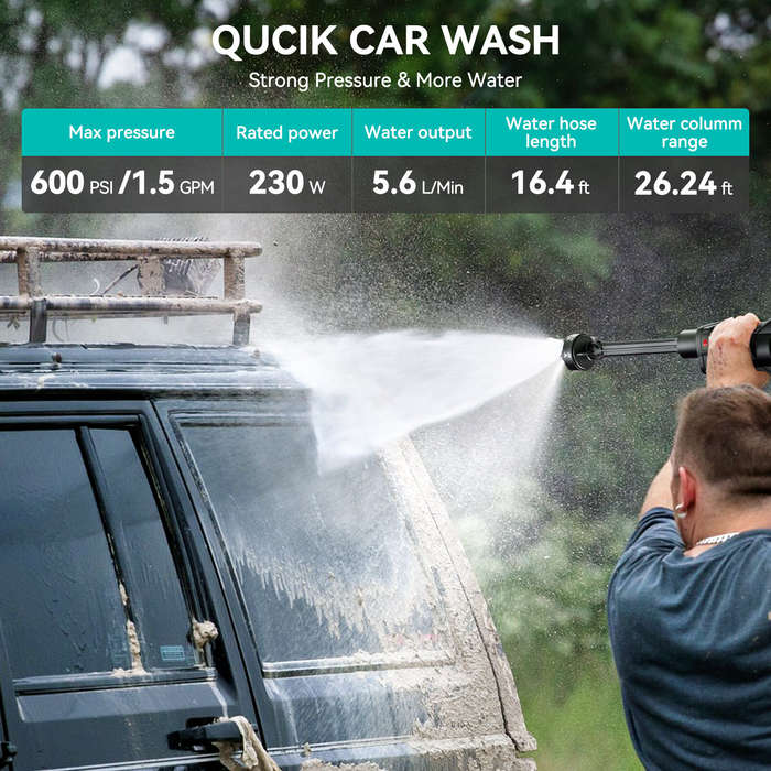 EU Plug - Andeman 3.0AH Brushed Car Washer Water Spayer Wash Machine 800psi 1.5GPM 6-in-1 Nozzle