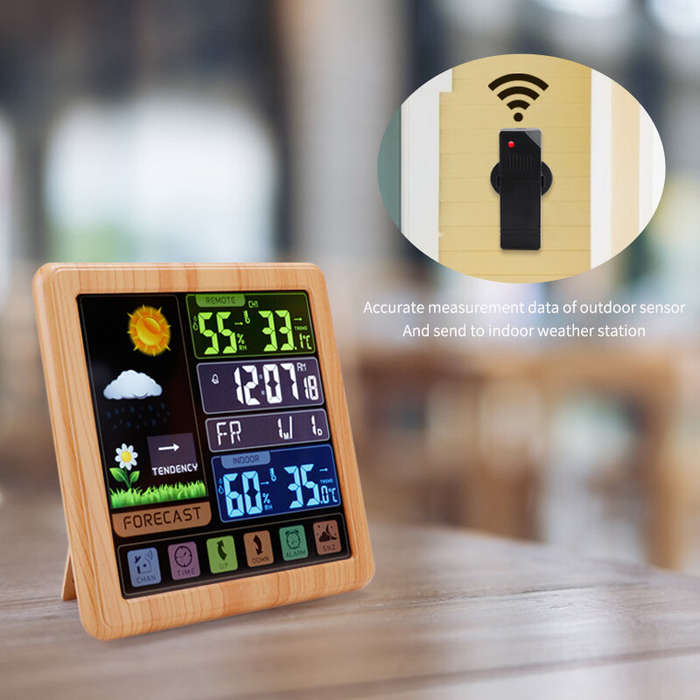 Black - AGSIVO Wireless Touch Screen Digital Weather Station Alarm Clock Indoor Outdoor Thermometer