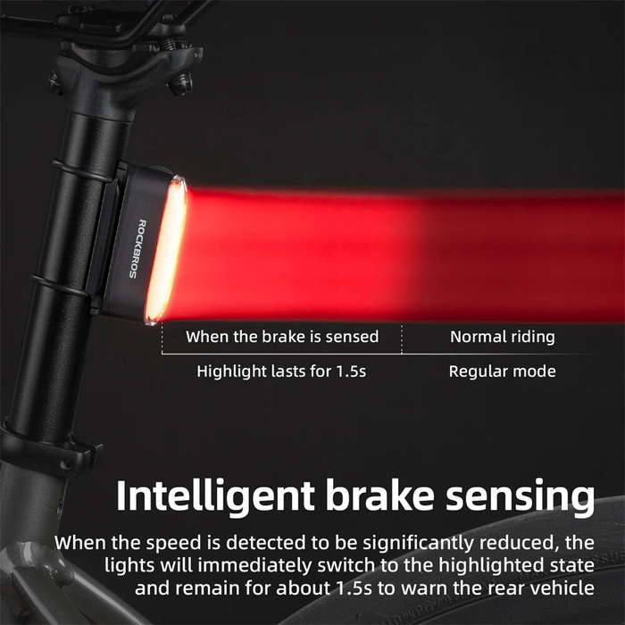Black - ROCKBROS Magnetic Bicycle Taillight Smart Brake Light 7 Lighting Modes IPX6 Waterproof USB R