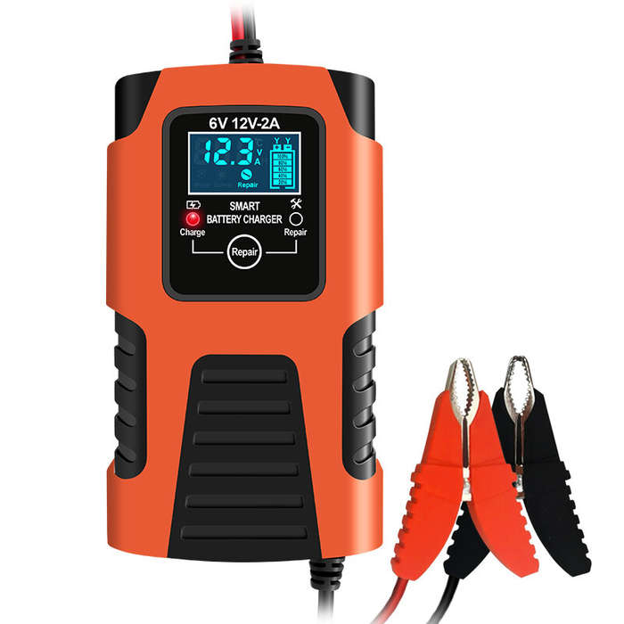 Yellow - Fully Automatic Smart Car Battery Charger with LCD Display For 6V/12V 2AH-20AH Application
