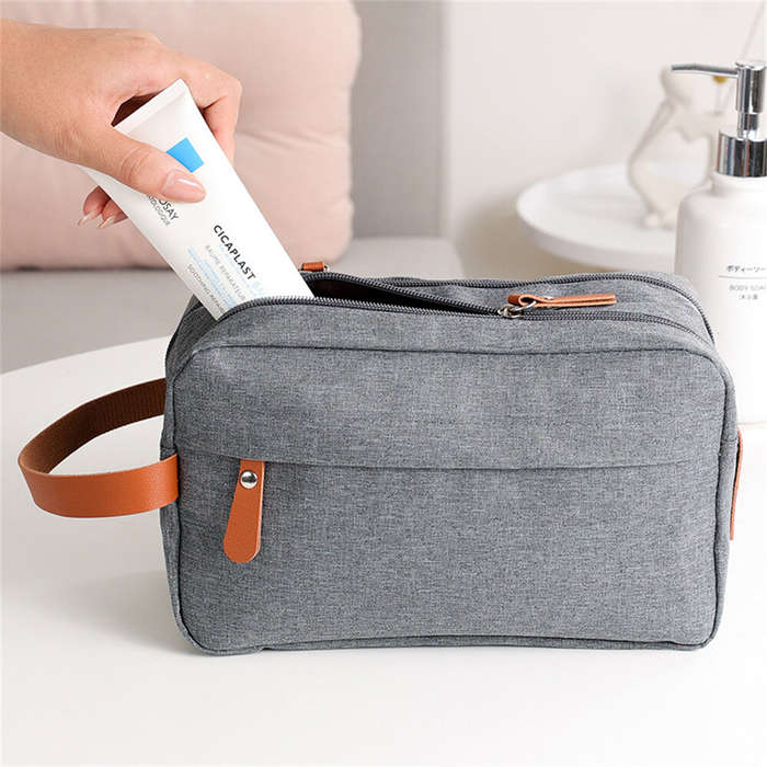 Black - Men's Portable Travel Toiletry Bag Large Capacity Double Layered Storage Cosmetic Organizer