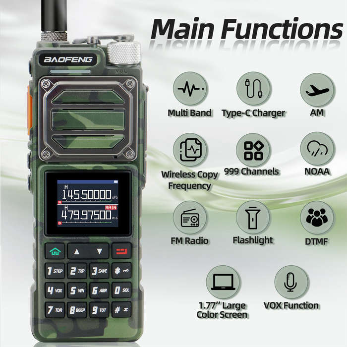 Yellow - Baofeng UV-25 Walkie Talkie 10W High Power Two-Way Radio Multi-Band 1.77-Inch Color Screen