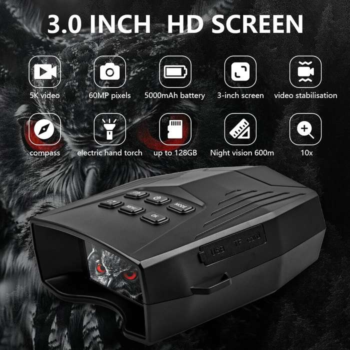 Black - IPRee High Definition Infrared Night Vision 10X Zoom Digital 5K 60MP Outdoor Telescope Camer
