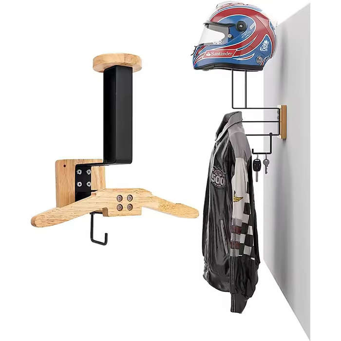 Black - Wooden Motorcycle Helmet Storage Rack Organizing Rack Cycling Equipment Solid Wood Hanger Wa