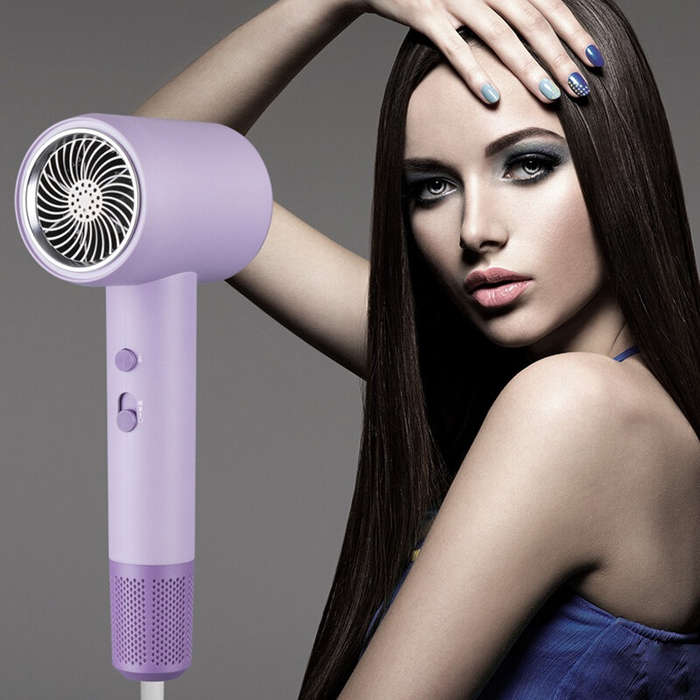 Purple - 2000W Powerful Hair Dryer 5-Level Temperature Adjustment Dual Switches with Rotating Nozzle