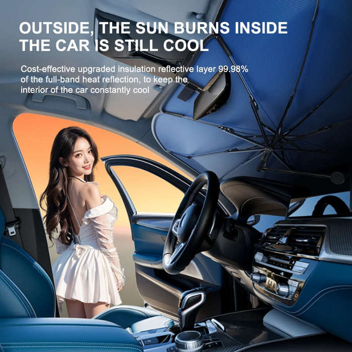 L - Car Front Windshield Sunshade V-Neck Foldable Umbrella Reflective Sunshade For Vehicles Blocking