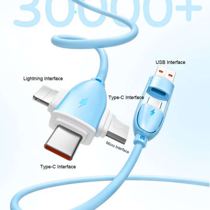 Pink - 60W 5-in-1 Cable USB-A/Type-C to iP/Micro/Type-C Cable Fast Charging Data Transmission Pure C