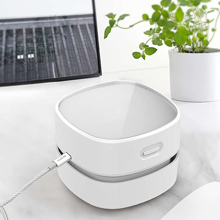 White - Portable Mini USB Rechargeable Vacuum Cleaner Compact Desktop Sweeper For Keyboards, Offices
