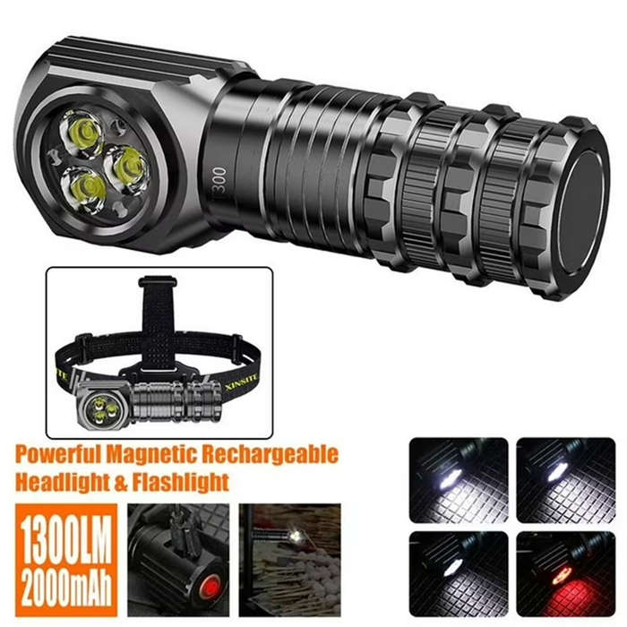Black - Bikight Type-C USB Rechargeable Headlamp 18650 White Red LED Headlight Fishing Torch 7 Gears