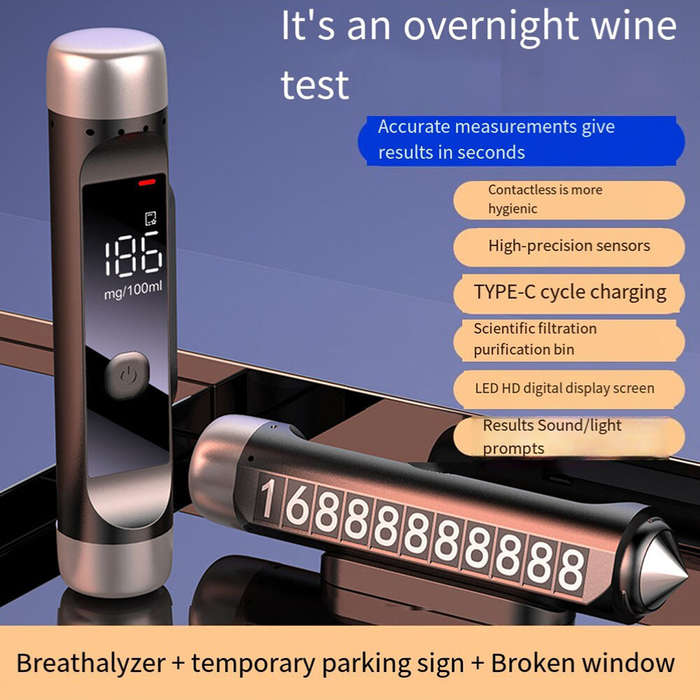 Black - High Definition LCD Display Car Breathalyzer Test Instrument Blow Out Window Breaker Number