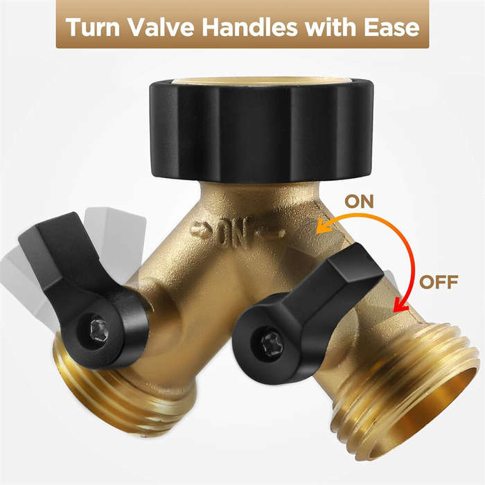 EU - Solid Brass 2 Way Y Valve Garden Hose Connector Splitter Adapter 3x3x2 inches with Moderate Gri