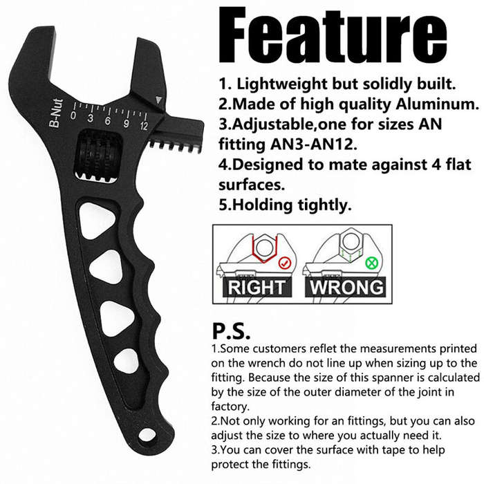 Red - Universal AN3-12 Adjustable Wrench Lightweight Aluminum Fitting Tool Corrosion-Resistant AN Ho