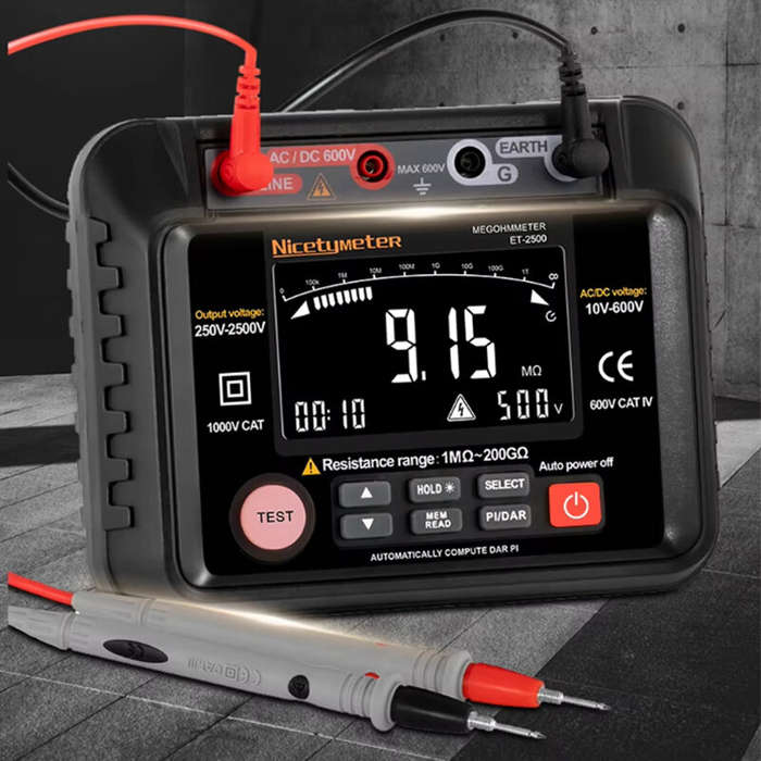 Black - Insulation Resistance Tester High Voltage Megohmmeter 250V-2500V 1M-40G Digital Display AC D