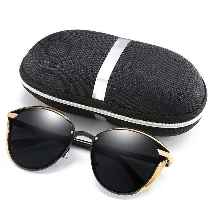 Black - Mens Polarized Sunglasses Luxury Fashion Cat Eye Retro Metal Colorful Lens Oculos UV400 Sun