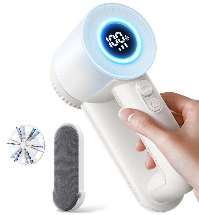 White - Rechargeable Fabric Shaver, 2 in 1 Electric Lint Remover with Lint Brush, Fuzz Lint Shaver,
