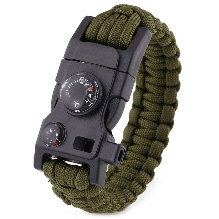 Black - Multi-Functional Survival Paracord Bracelet with Fire-Stone High Precision Mini Compass and