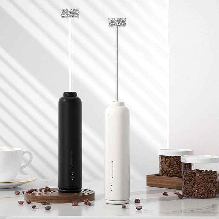 Black - Electric Handheld Milk Frother Electric Stirring Whisk Egg Beater Compact & Easy-Clean 10000