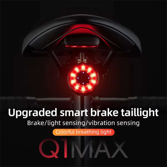 Black - ROCKBROS Q1 MAX RGB Bicycle Taillight Vibration Sensor Smart Brake Sensing USB Charging Ligh