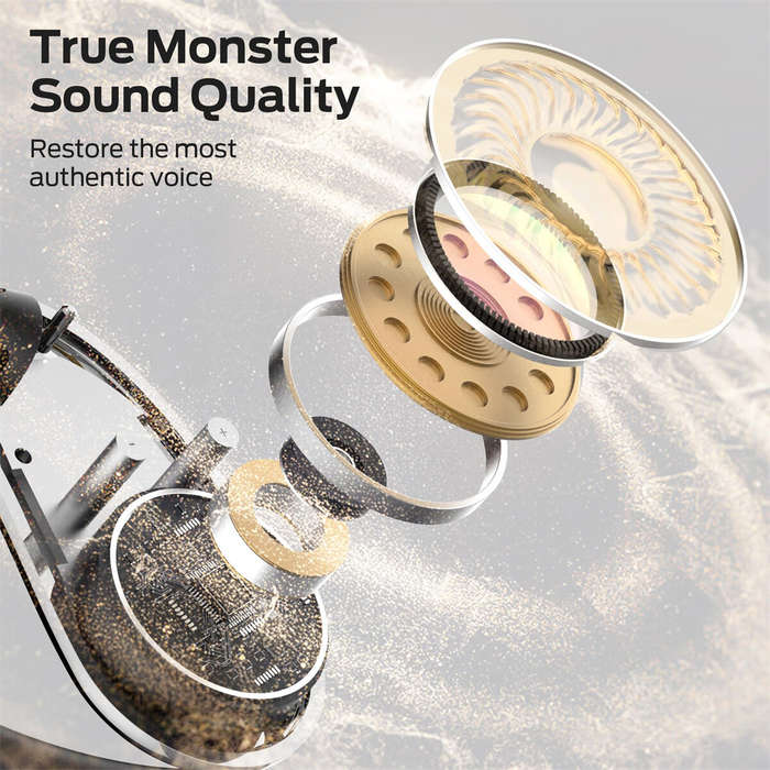 Gold - MONSTER AC360 TWS Earbuds bluetooth 5.4 Earphone 14.2mm Titanium PU Diaphragm AAC Audio ENC N