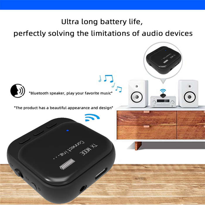 Black - Bluetooth 5.2 Receiver Transmitter 2 in 1 RX TX Mode Low Latency LED Display Dual Device Pai