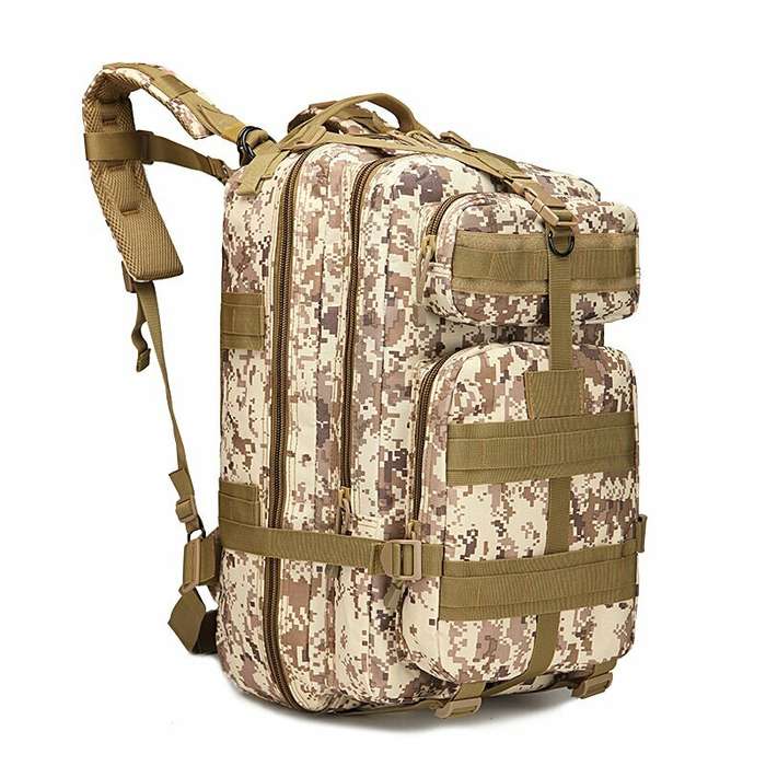 Sand color - 25-30L Outdoor Tactical Backpack Bag 600D Nylon Waterproof Camouflage Trekking Rucksack