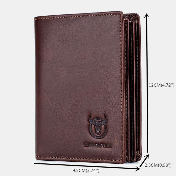 Coffee(with Gift Box) - BULLCAPTAIN Men's Genuine Leather Wallet Multi Card Bag Large Capacity Bifol