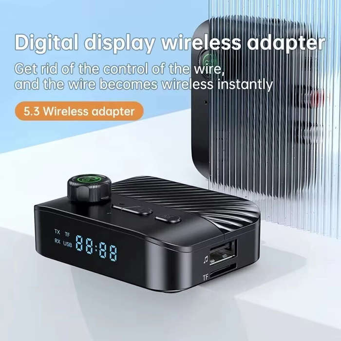 Black - C68 bluetooth Adapter Transmitter Receiver 2 In 1 with Digital Display AUX USB TF Card Suppo