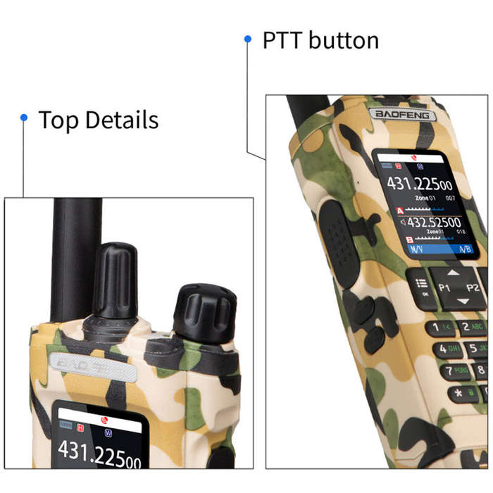 Army Green - Baofeng BF-UV32 GPS Walkie Talkie 10W Long Range Multi Band Bluetooth App 1000 Channels