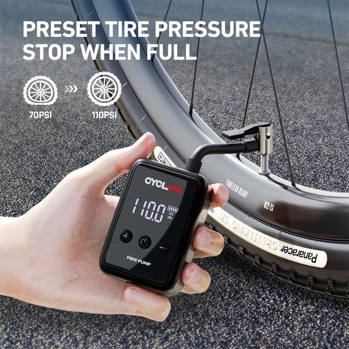 White - CYCLAMI 150PSI Portable Pocket Bike Electric Air Pump Digital Display MINI Fast Rechargeable
