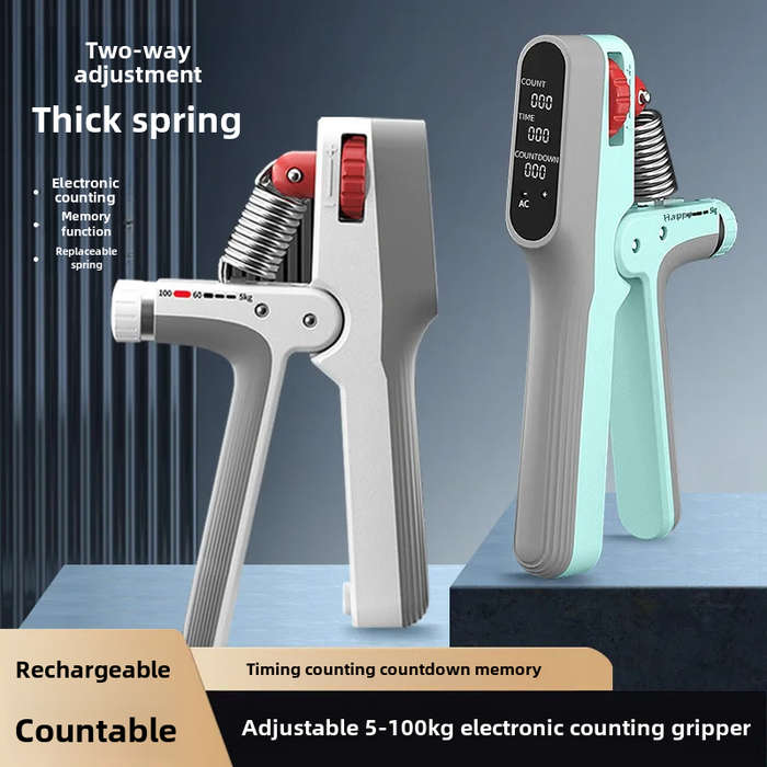 Grey - KALOAD 5-100kg USB Rechargeable Electronic Counting Hand Gripper Adjustable Resistance Streng