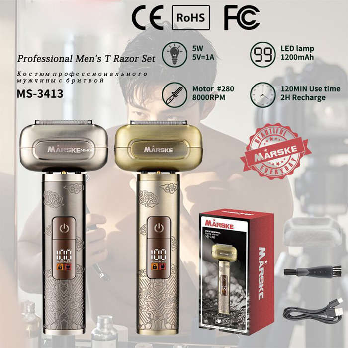 Gold - MARSKE MS-3413 Electric Foil Shaver LED Digital Display 1200mAh USB Rechargeable IPX7 Waterpr