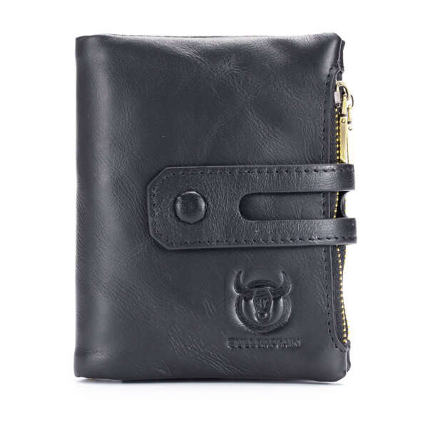 Black - BULLCAPTAIN Mens Retro Genuine Leather Wallet RFID Anti-thef Multicard Slot Wallet Card Hold