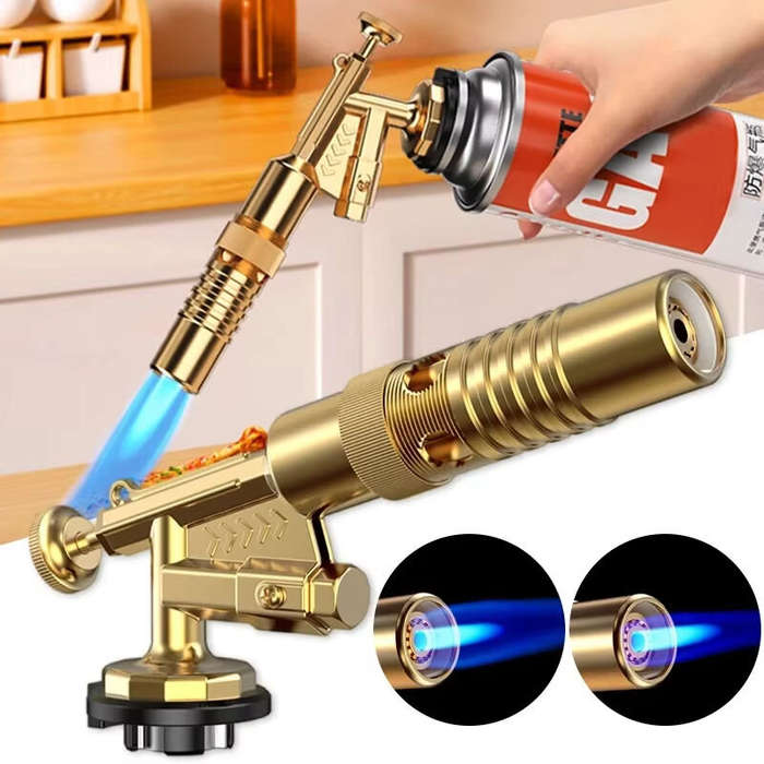 Gold - High-Temperature Flame Nozzle 1300C Portable Welding Gas Torch Butane Burner Electronic Ignit